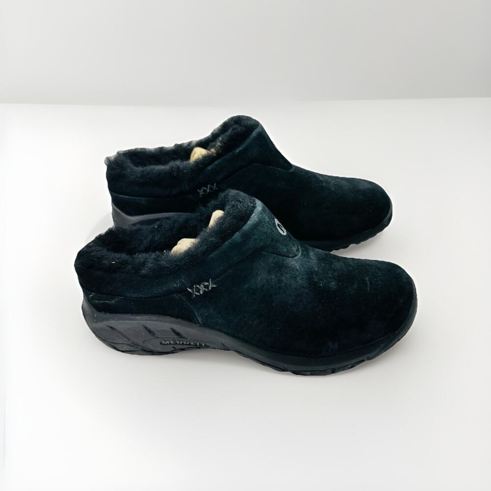 Merrell Encore Ice Lined Clogs Women’s Black Suede Faux Fur Size 9.5 (J598440)